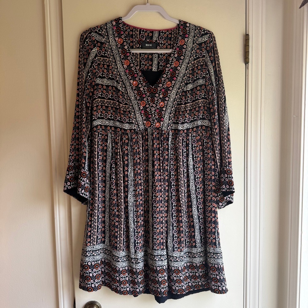 Maeve Anthropologie Womens Small Boho Floral Embroidered V-Neck Mini Dress